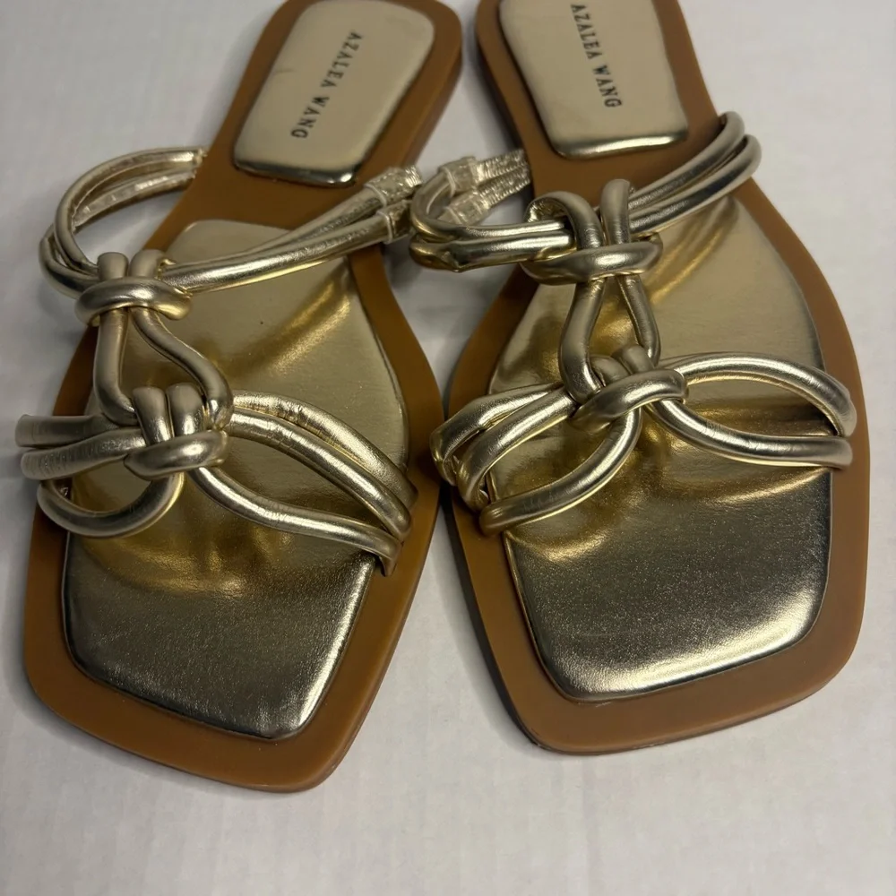 Azalea Wang Gold Knot Slide‎ Sandals Size 7 Flat Square Toe Slip On